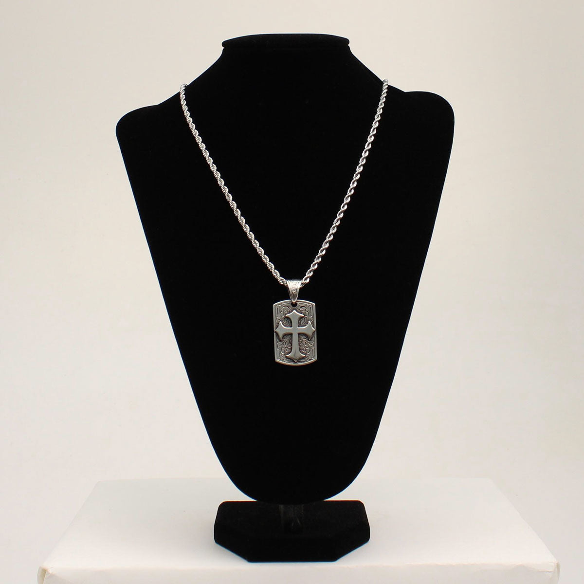 Twister Floral Cross Dog Tag Necklace STYLE 32150