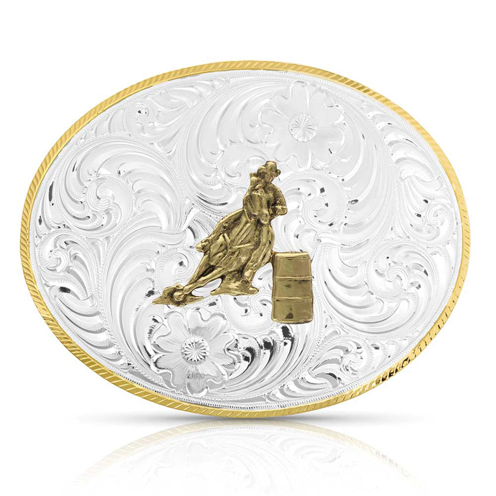 Montana Silversmiths Petite Two Tone Engraved Buckle with Barrel Racer STYLE 5007-649