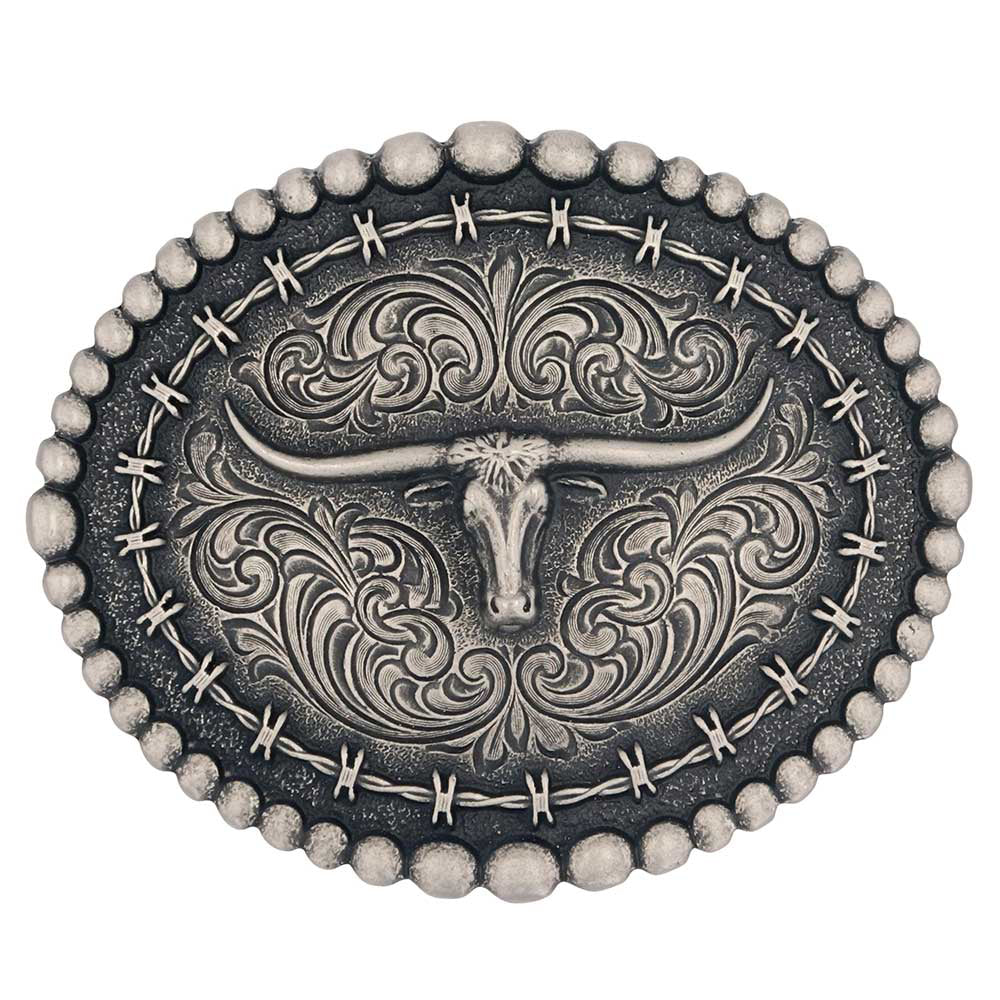 Montana Silversmiths Rustic Barbed Wire Longhorn Buckle STYLE A972S