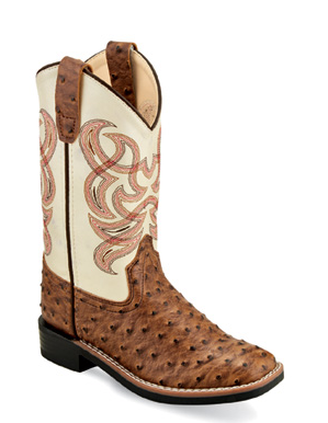 Old West Children's Ostrich Print Square Toe Boot STYLE VB9174