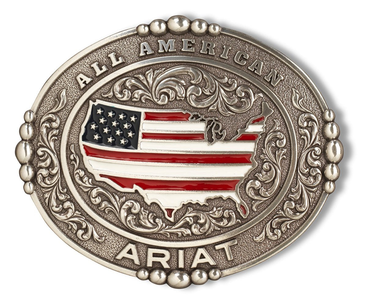 Ariat Men's Oval All American Antique Silver Buckle STYLE A37052