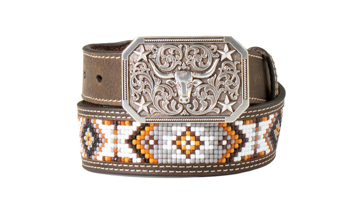 3D Boy's Belt with Beaded Inlay Brown STYLE D120003402