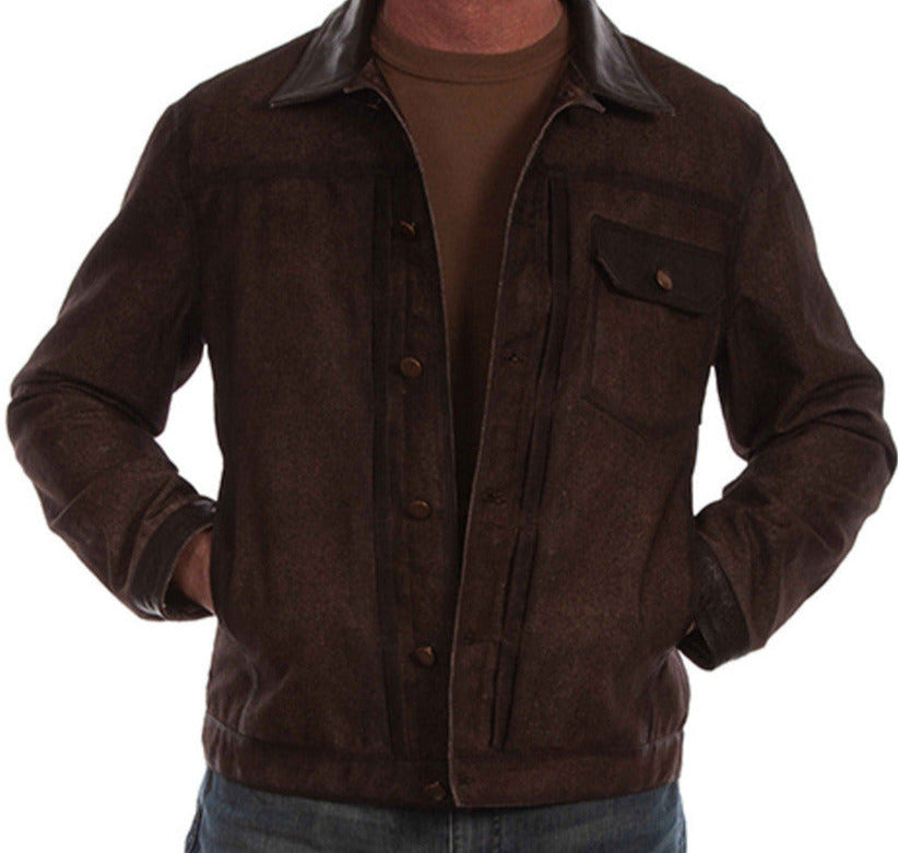 Scully Men's Brown Canvas & Leather Trim Jacket STYLE 2031
