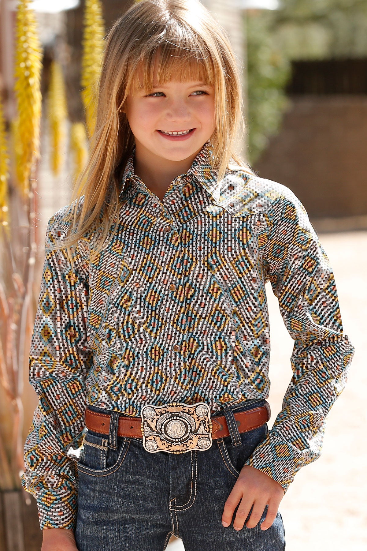 Cruel Denum Girl's Geometric Print Long Sleeve Shirt STYLE CTW3220033