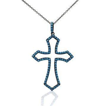 Kelly Herd Blue Turquoise Cross Pendant Necklace - Sterling Silver STYLE BGP01129