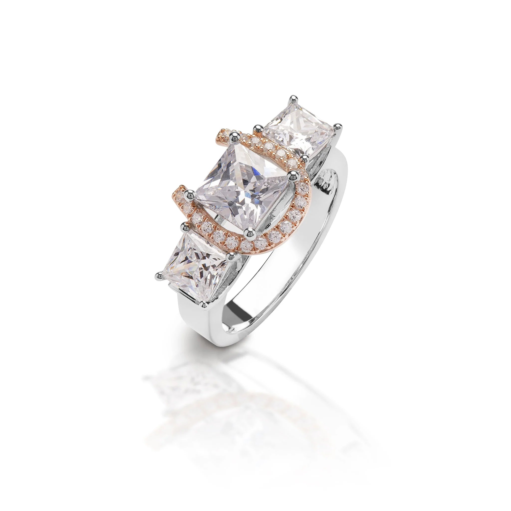 Kelly Herd Large Princess Cut Three Stone Horseshoe Ring  STYLE HR004