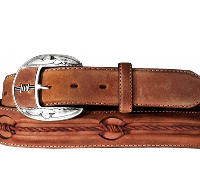 Justin Men's Brown Fenced Leather Belt STYLE C10817