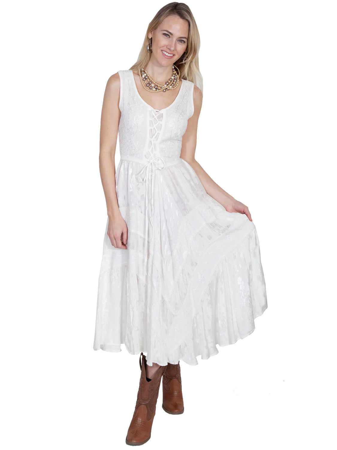 Scully Honey Creek Women's Full Length Dress Ivory Lace Up STYLE HC118-IVO