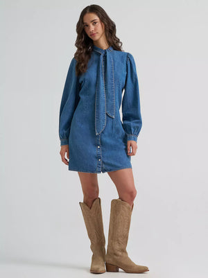 Wrangler Women's Denim Tie Neck Dress STYLE 112385430