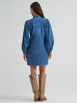 Wrangler Women's Denim Tie Neck Dress STYLE 112385430