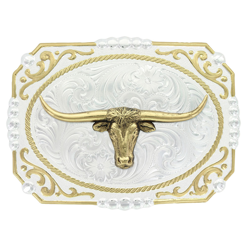 Montana Silversmiths Two tone Cowboy Cameo Buckle with Longhorn STYLE 25815-767