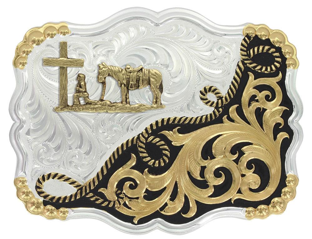 Montana Silversmiths Two Tone Half-n-Half Rope Buckle with Christian Cowboy STYLE 35410YG-731M