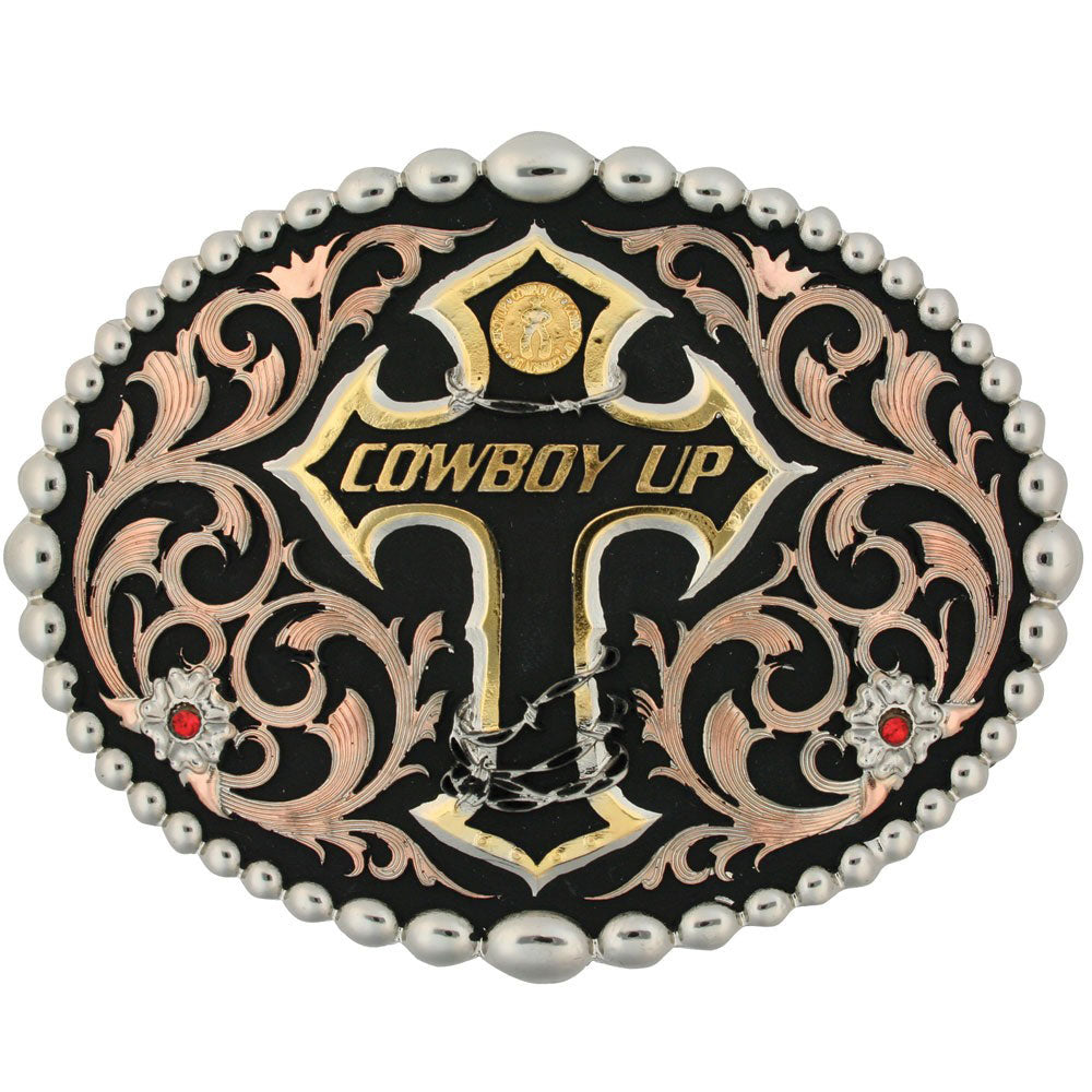 Montana Silversmiths Attitude Tri Color Cowboy Up Belt Buckle STYLE 60990