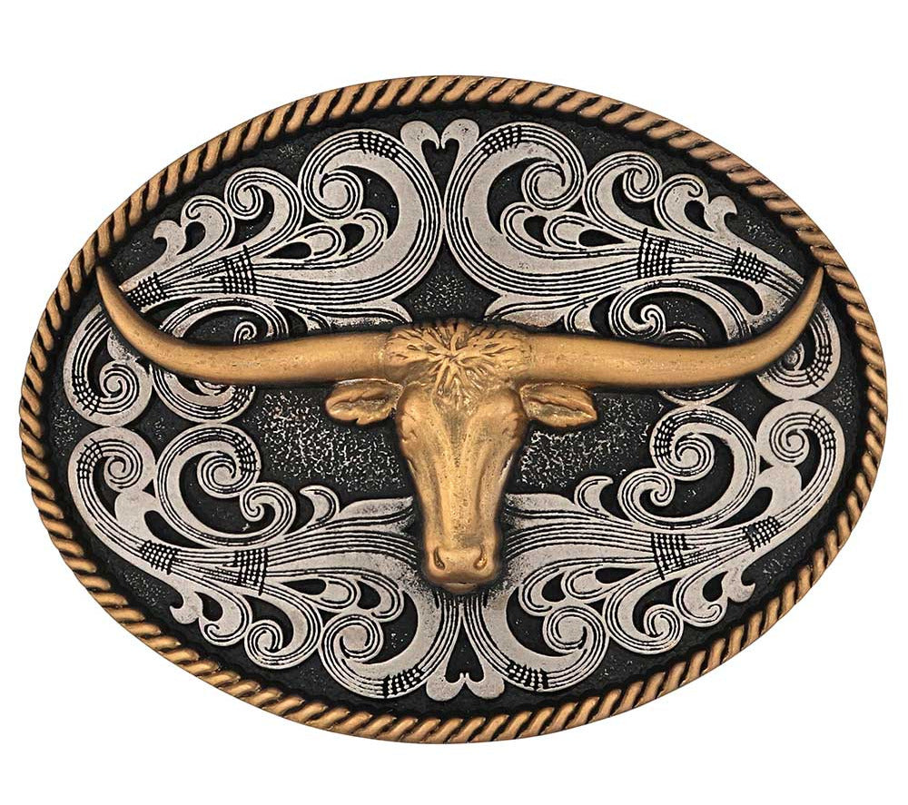 Montana Silversmiths Two-Tone Longhorn Attitude Buckle STYLE A1015P
