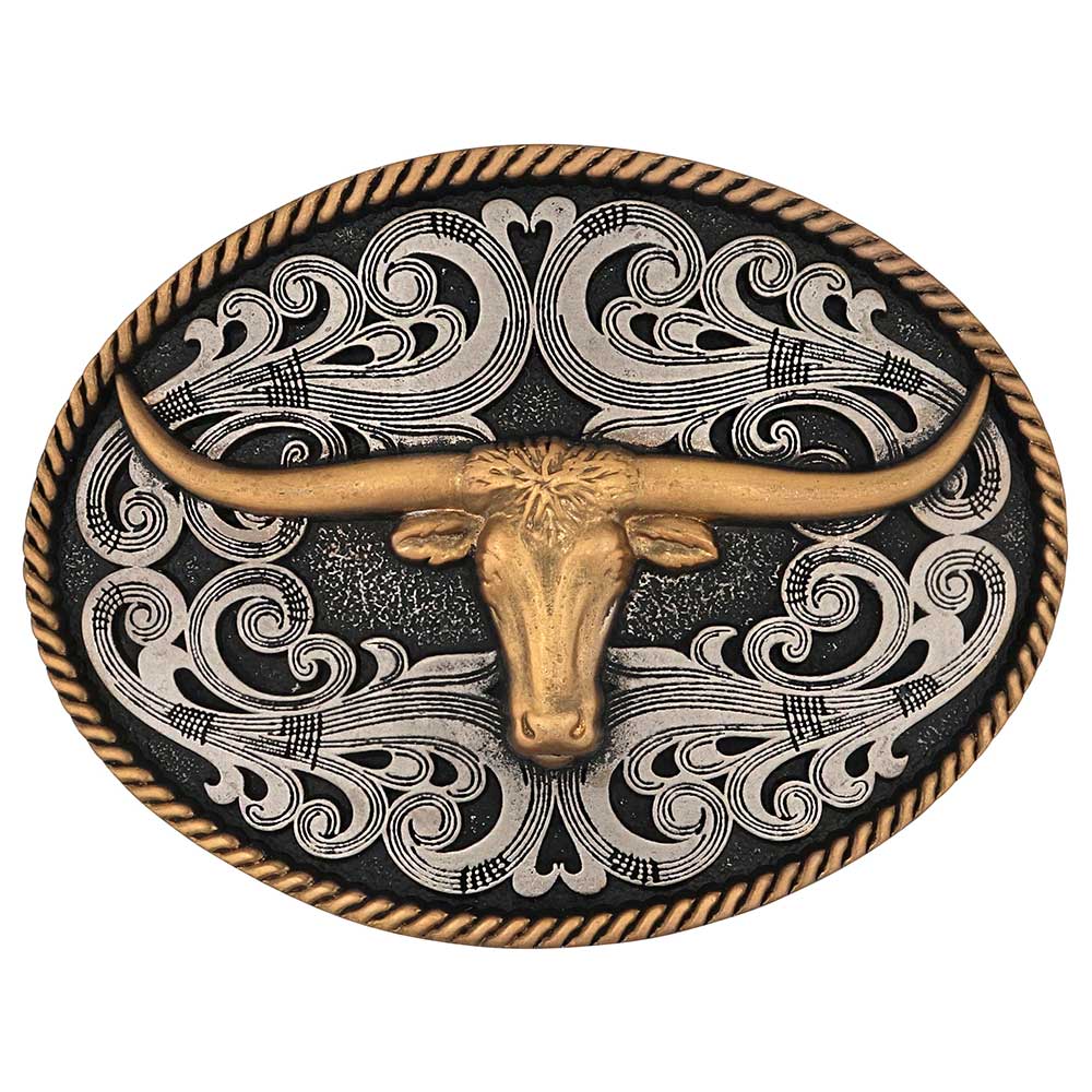 Montana Silversmiths Two-Tone Longhorn Attitude Buckle STYLE A1015P