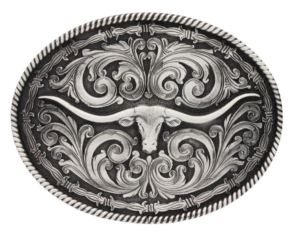 Montana Silversmiths Attitued Rope and Barbed Wire Longhorn Classic Impressions Buckle STYLE A550S