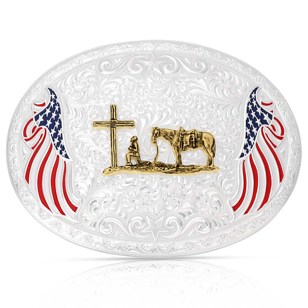 Montana Silversmiths American Made Freedom Buckle with Christian Cowboy STYLE AM53100-731M