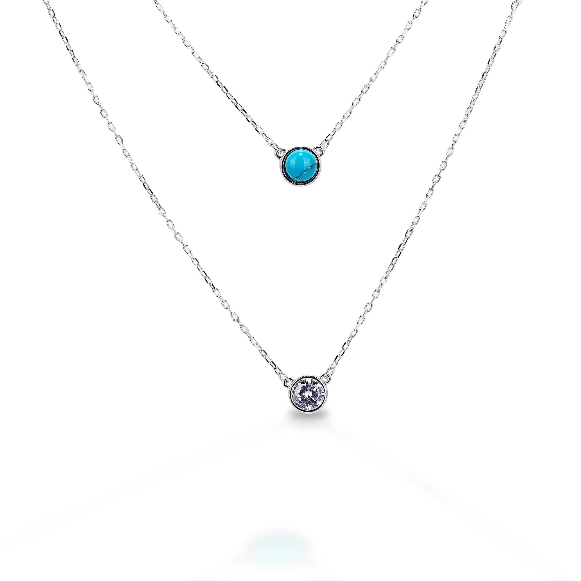 Kelly Herd Two Stranded Necklace with Turquoise and CZ  STYLE KHSBGP01167