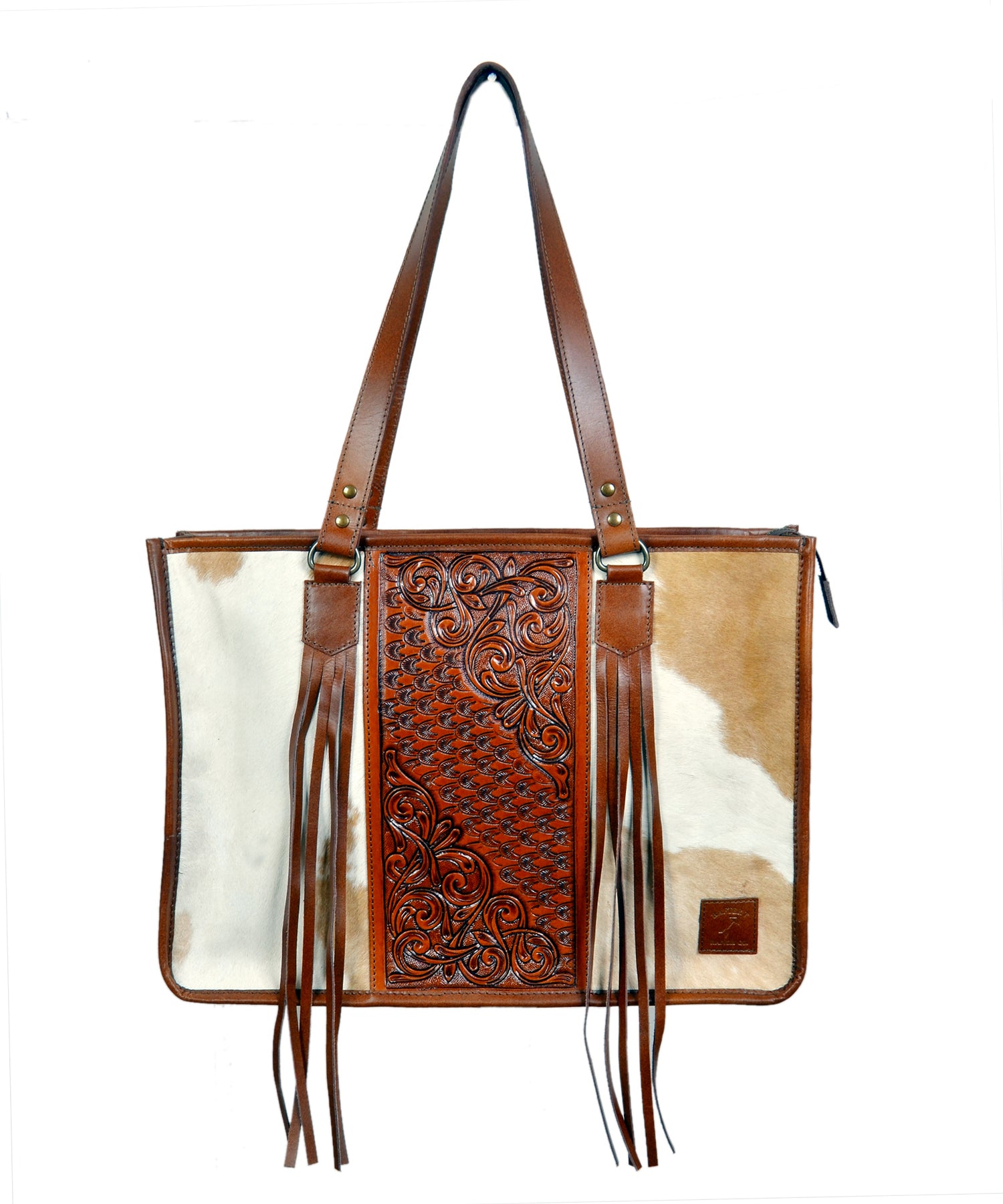 Rafter T Ranch Co. 8x10 Cowhide Purse with Brown Fringe