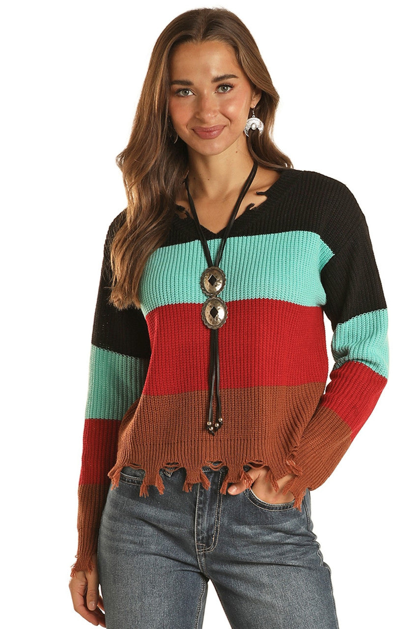 Rock & Rock Denim Women's Colorblock Sweater STYLE BW32T02039