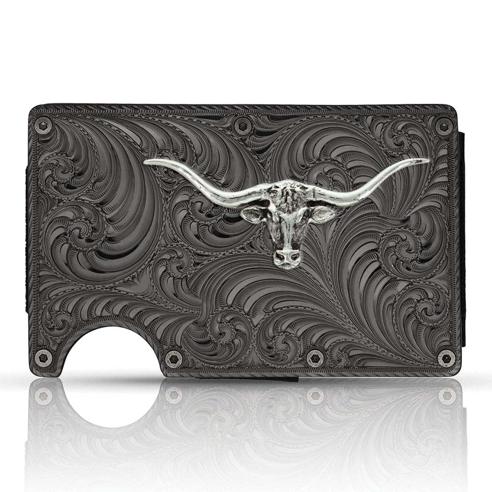 Montana Silversmiths Gunmetal Longhorn Credit Card & Cash Case STYLE CRCARD3