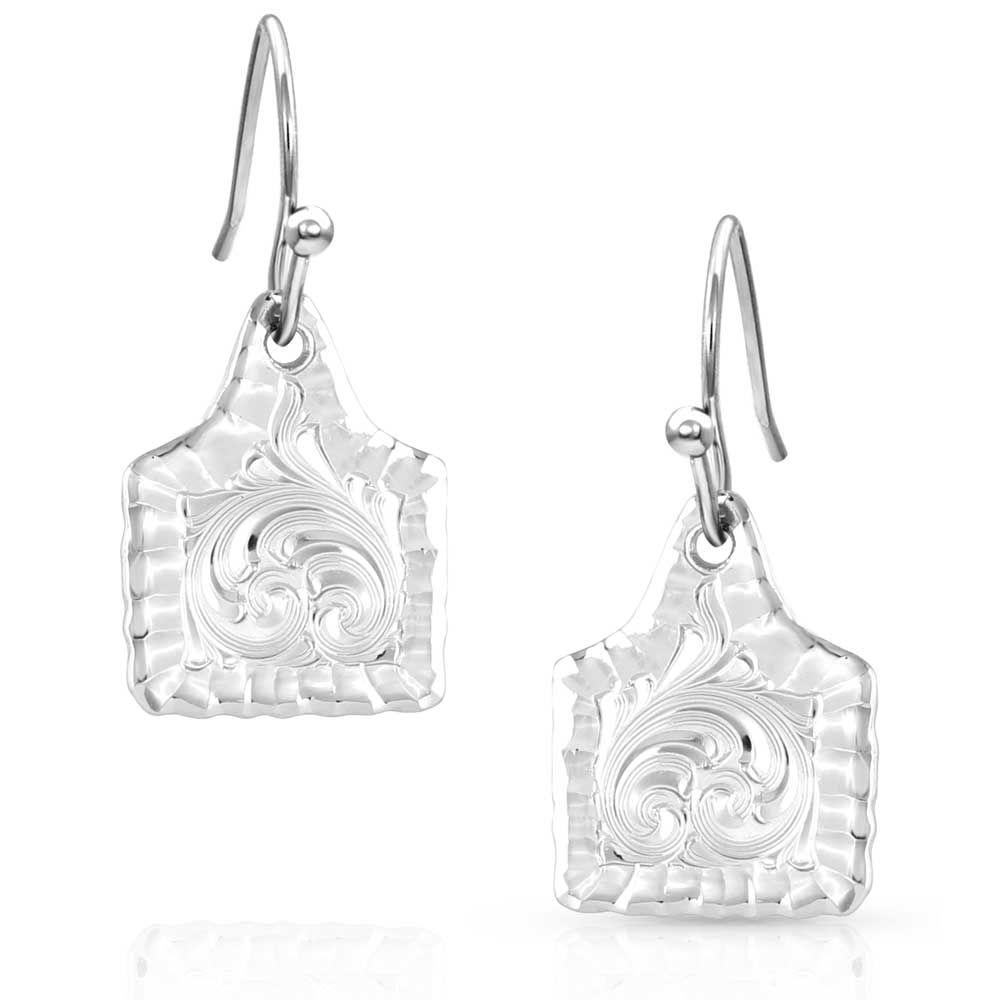 Montana Silversmiths Chiseled Cow Tag Earrings STYLE ER5398