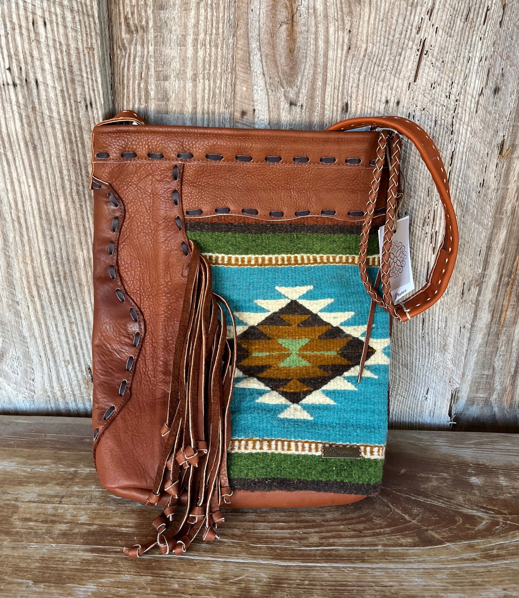 Pranee Bag Lena Leather /Aztec Print Bucket Bag STYLE LENA