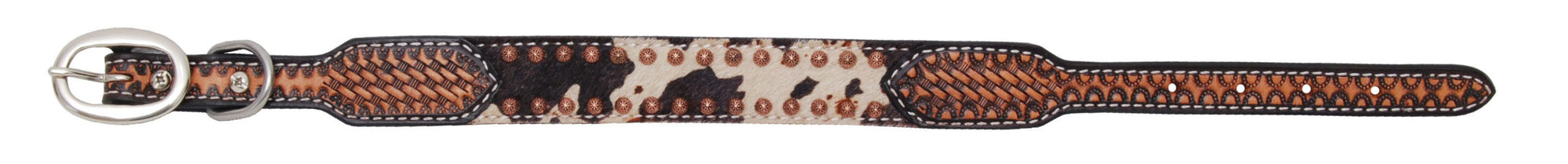 Rafter T Ranch Co. Tooled with Hair On Hide Dog Collar STYLE RTDC415-M