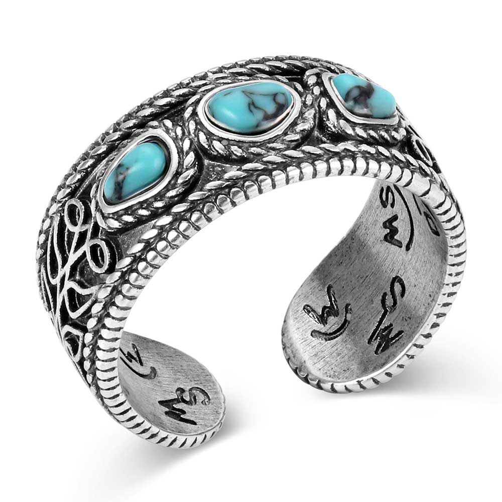 Montana Silversmiths Boot Stitch Turquoise Open Ring STYLE RG6604