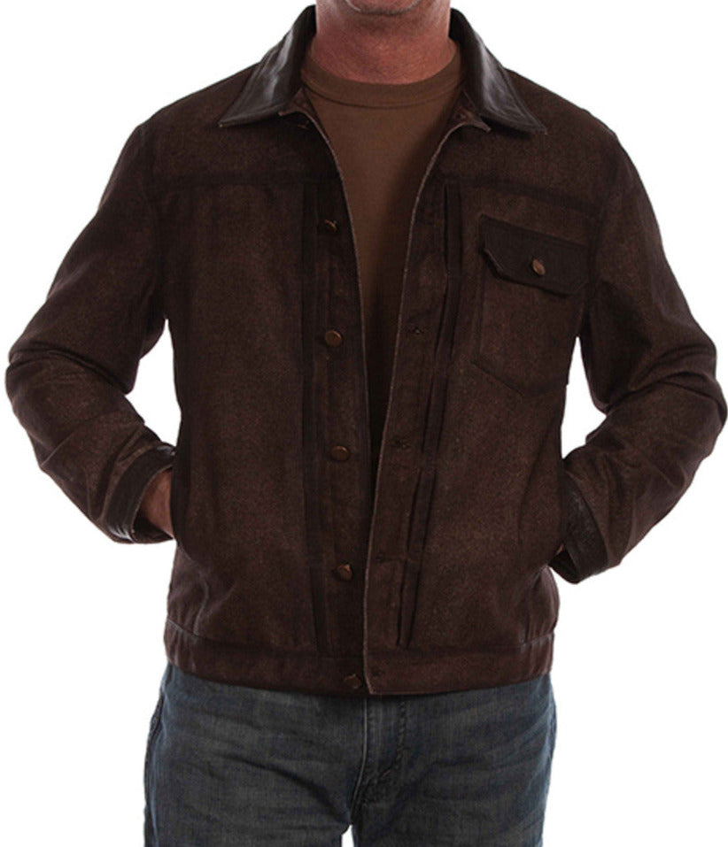 Scully Men's Brown Canvas & Leather Trim Jacket STYLE 2031