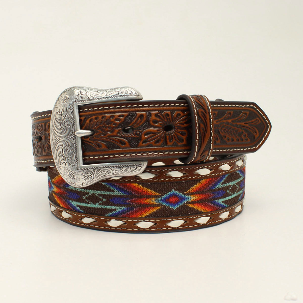 Nocona Men's Ribbon with Buck Lace Tabs Belt STYLE 210002697