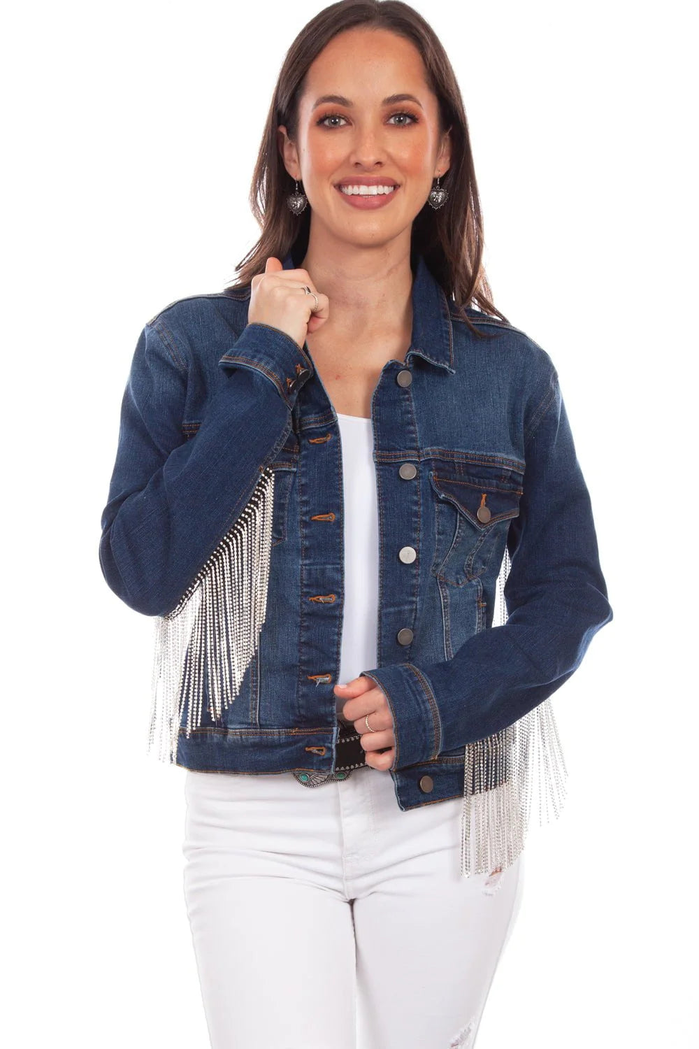 Scully Women's Denim Rhinestone Fringe Jacket STYLE HC792