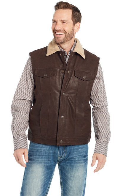 Cripple Creek Men's Leather Vest with Sherpa Collar STYLE ML505823