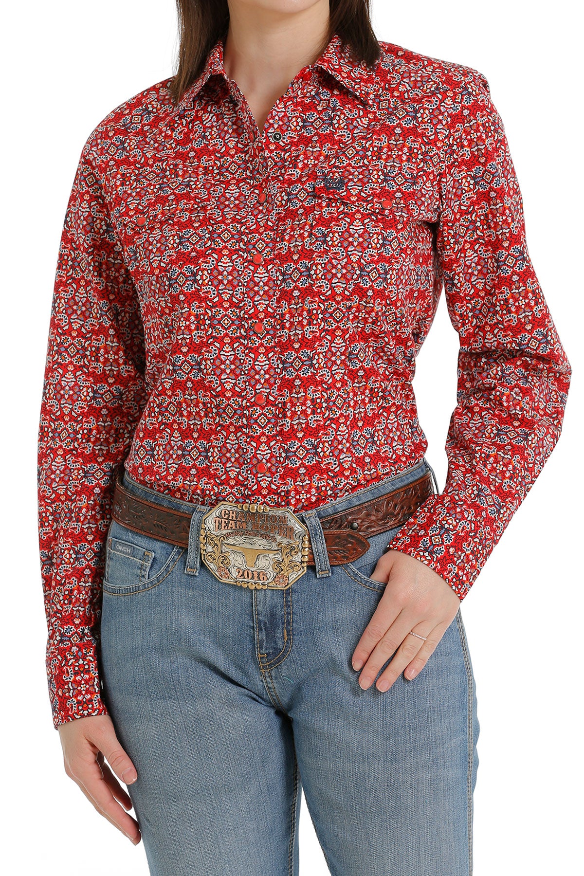 Cinch Women's Red Paisley Print Long Sleeve Shirt STYLE MSW9201039