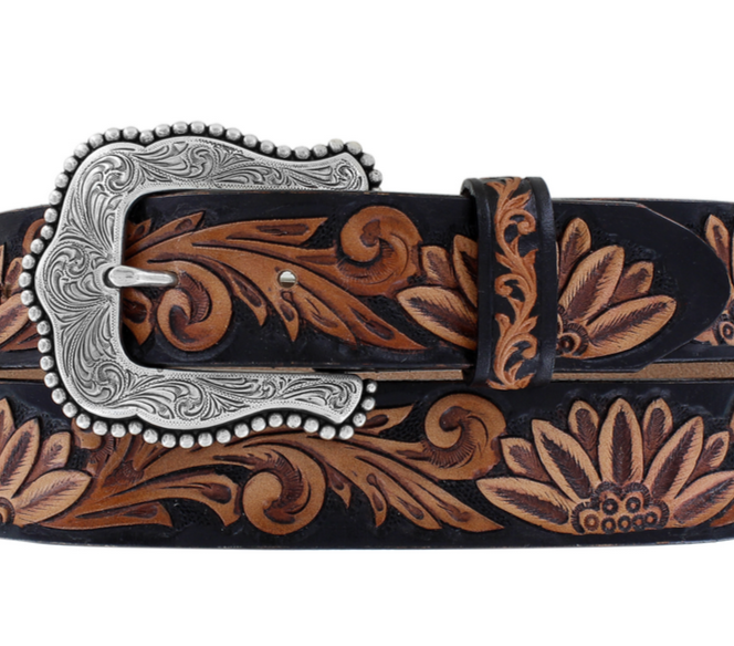 Women’s Floral Tooled Leather Belt selling With Daisies