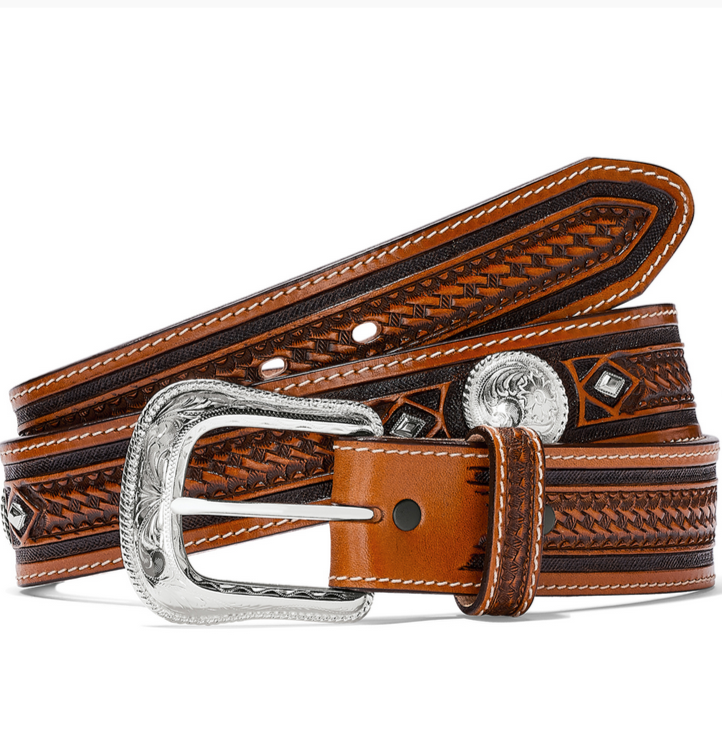 Ariat Mens Concho Ostrich Print Leather Belts Brown