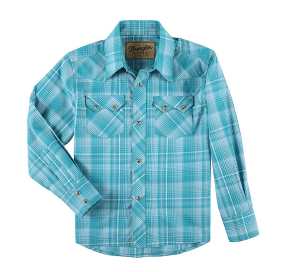 Wrangler Retro Boy's Plaid Long Sleeve Snap Shirt STYLE 112324659